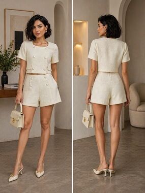 Cream Tweed High-Waist Skort